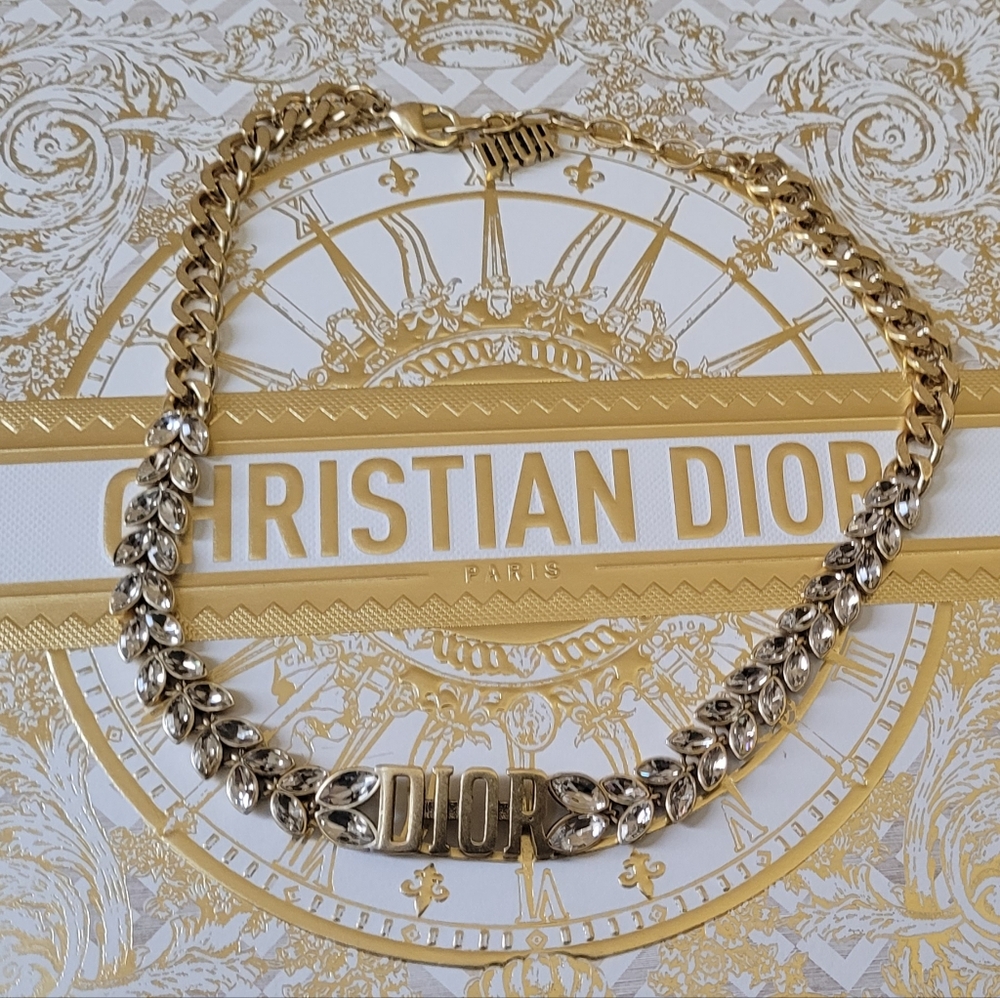 Dior Gold and Silver Coker Necklace with Crystal Accents With Box - Picture 8 of 16